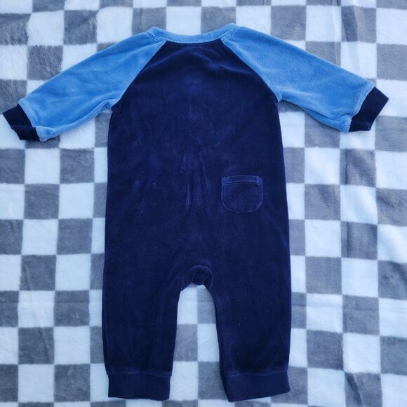 Janie and Jack Blue Velour Snap Romper Size 3-6m - Picture 3 of 5